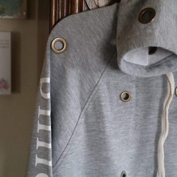 Anthropologie || Philosophy Heather Gray Grommet Crop Sweatshirt Hoodie - Size L - Picture 9 of 16